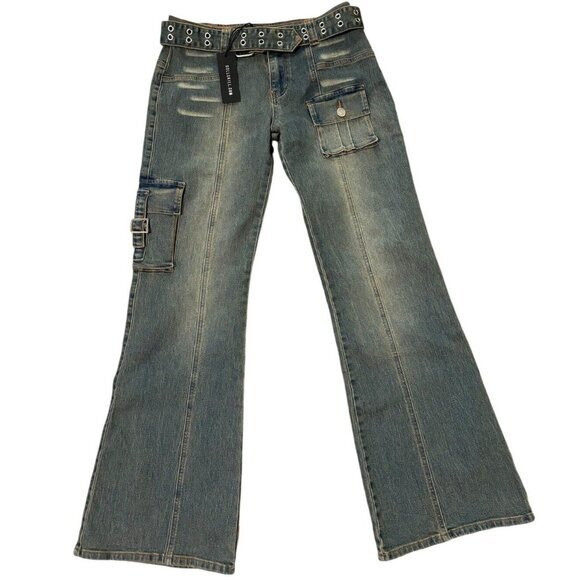 Dolls Kill Generation Kiss Jeans Size‎ Medium Flare With Belt NWT Medium Wash - Picture 1 of 10